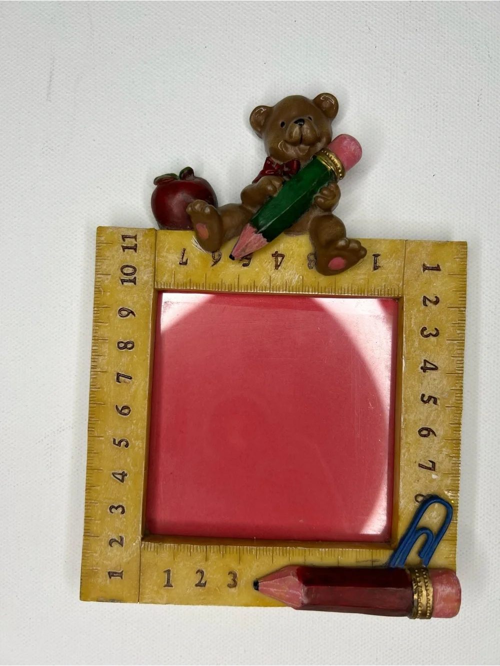 Vintage School Days Teddy Bear Resin Ruler Picture Frame 2x2